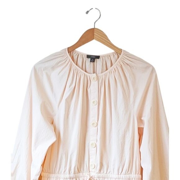 J. Crew Women's Cotton Poplin Puff Sleeve Button Front Jumpsuit M Palest Peach - Picture 7 of 13